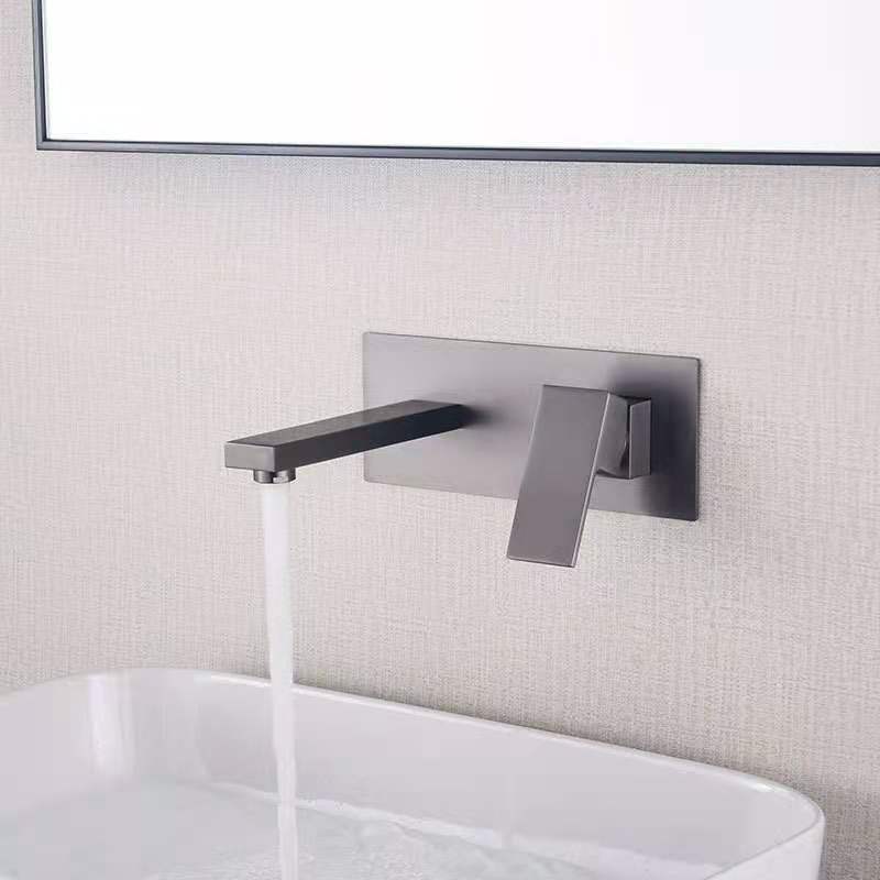 Luxury Hotel Matte Black Brass Brushed Wall Mounted Lavatory Hidden Basin Faucet Mixer Bathroom Taps