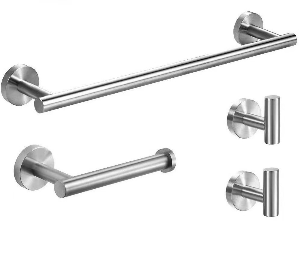 Wholesale Hotel Stainless Steel Brushed Nickel Towel Bar Paper Holder Hook 4 Pieces Bathroom Accessories Hardware Set Black