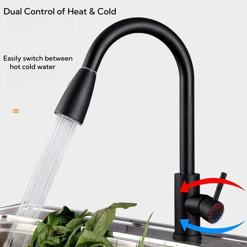 Modern Gourmet Kitchen Taps 360 Degree Rotate Black Stainless Steel 304 Pull Down Sprayer Extension Kitchen Mixer Sink Faucets