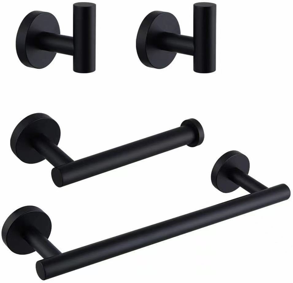 Wholesale Hotel Stainless Steel Brushed Nickel Towel Bar Paper Holder Hook 4 Pieces Bathroom Accessories Hardware Set Black