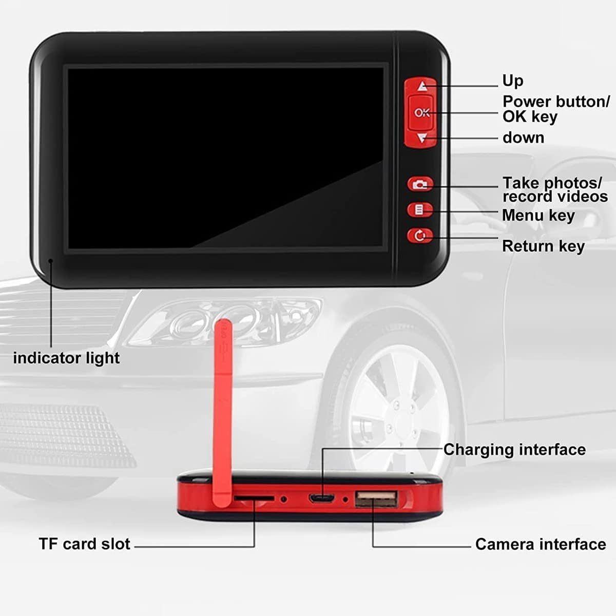 4.3 inch HD Industrial Endoscope Inspection Camera with 5.5mm LED Lights Waterproof Borescope Inspection Camera for Auto Engine