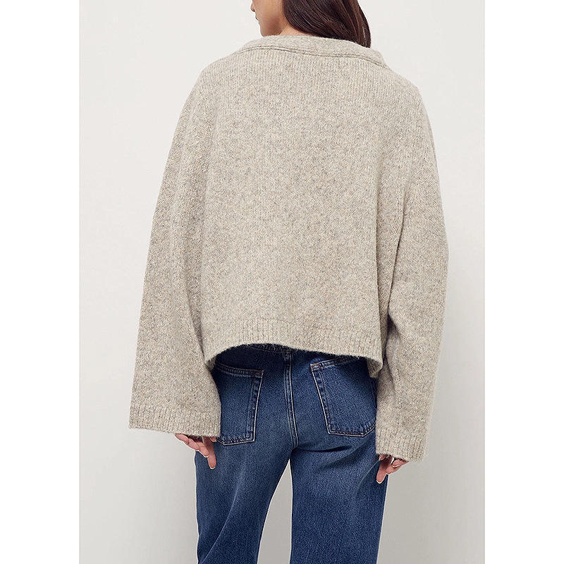 Custom OEM & ODM Casual Knitted Women's Cardigan Sweater button Designer Luxury Alpaca Wool Cotton Chunky Knitwear Cardigan