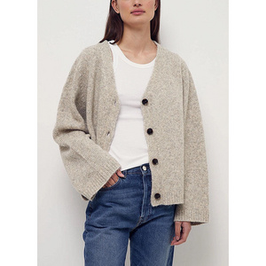 Custom OEM & ODM Casual Knitted Women's Cardigan Sweater button Designer Luxury Alpaca Wool Cotton Chunky Knitwear Cardigan