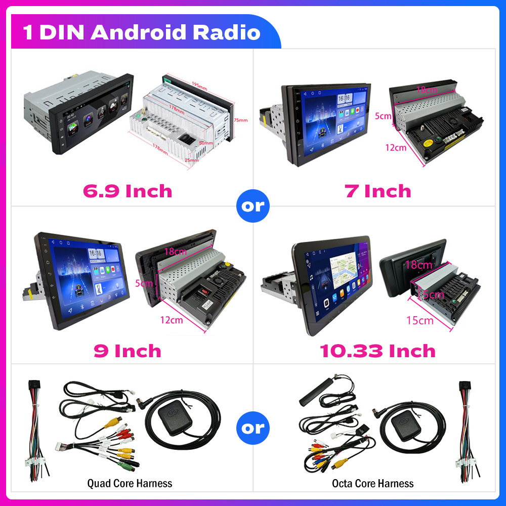 5/6.9/7/9/10/10.33 Inch 1 Din Car Stereo Android Car Radio Stretchable Touch Screen Auto Radio MP3 MP5 Multimedia DVD Player