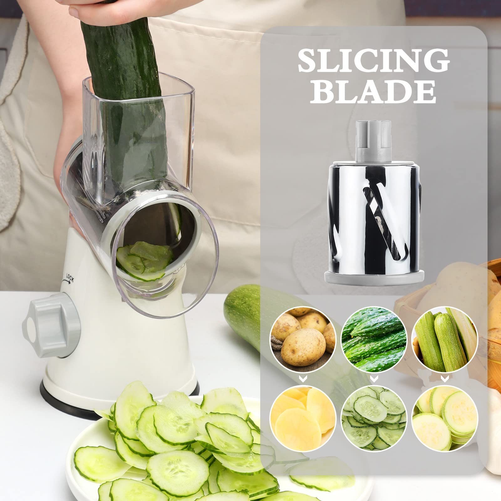 Stainless Kitchen Rotary cheese grater electric chopper onion cutter Vegetable Grater with Potato julienne Cutter