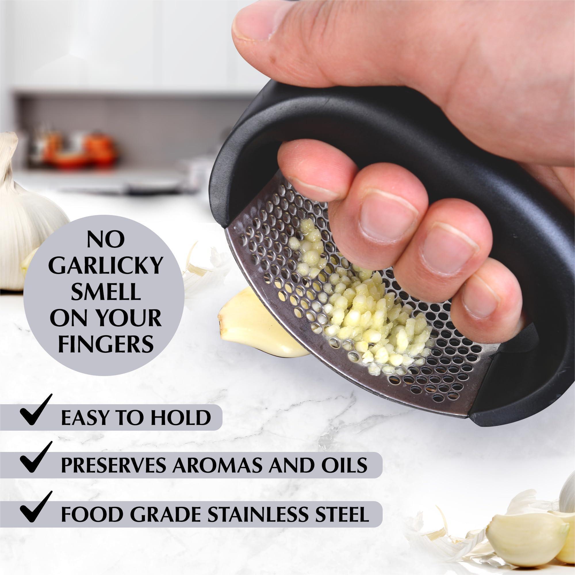 Kitchen Garlic Press Stainless Steel - Garlic Mincer Tool With Drawstring Bag - Multi-Use Garlic Mincer Chopper