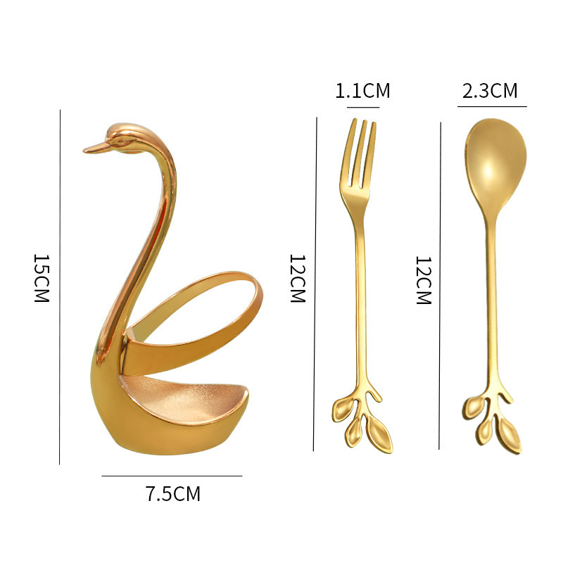 Luxury High Quality Coffee Spoon And Fork Set Stainless Steel with Swan Ice Cream Scoop