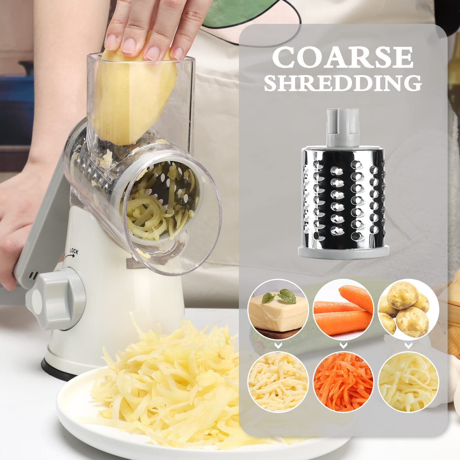 Stainless Kitchen Rotary cheese grater electric chopper onion cutter Vegetable Grater with Potato julienne Cutter