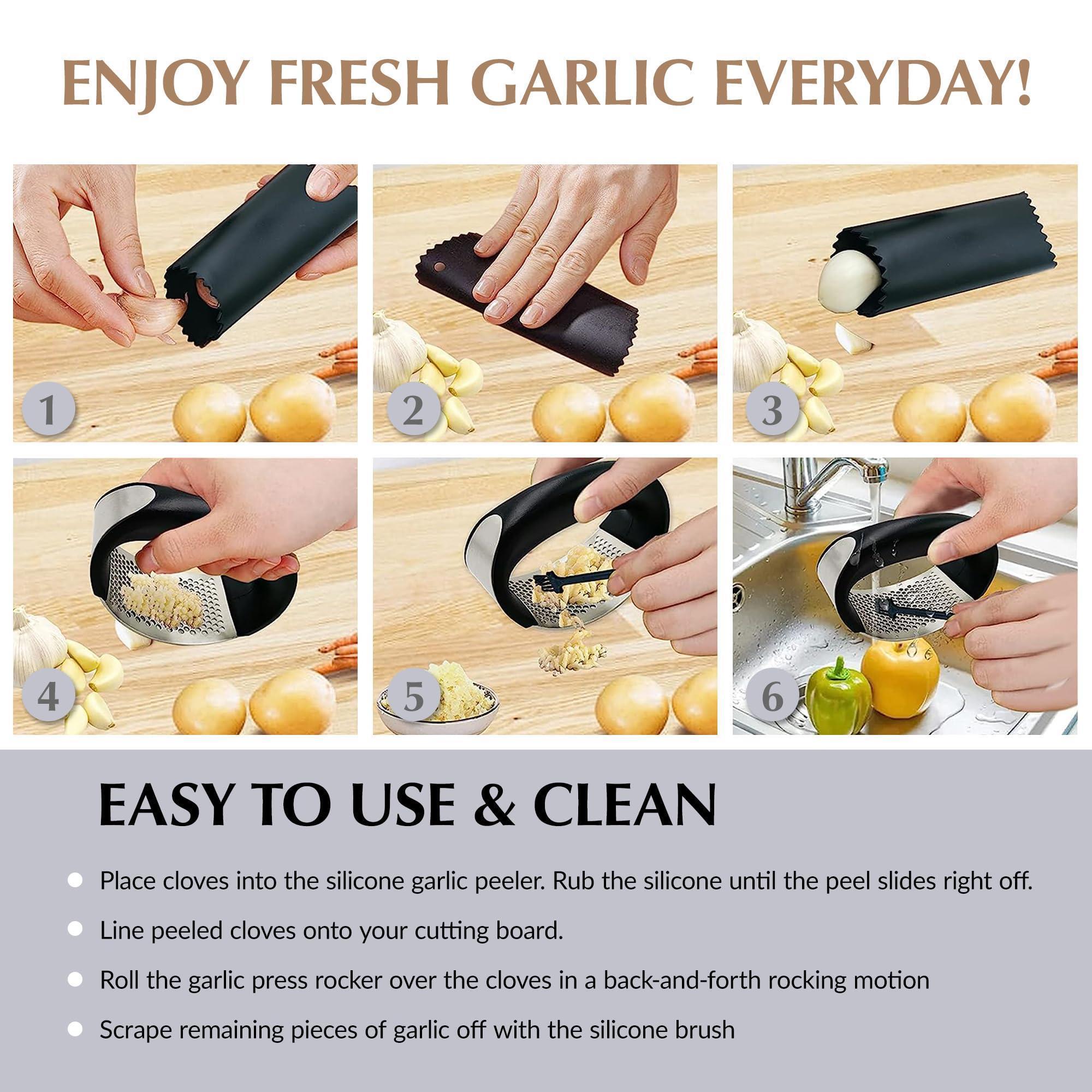 Kitchen Garlic Press Stainless Steel - Garlic Mincer Tool With Drawstring Bag - Multi-Use Garlic Mincer Chopper