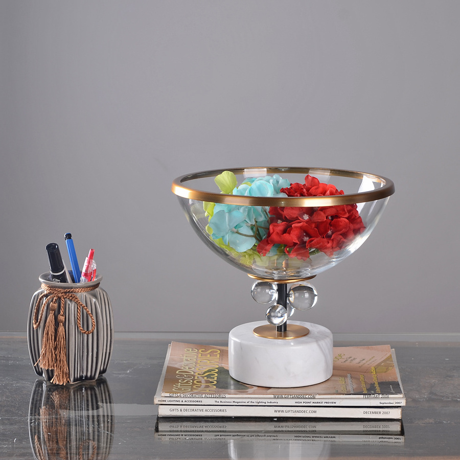 New Design Brass Marble Decorative Home Decor Glass Fruit Bowl