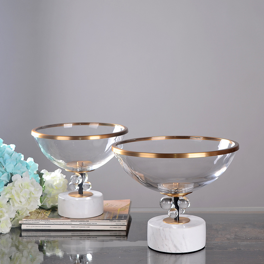 New Design Brass Marble Decorative Home Decor Glass Fruit Bowl