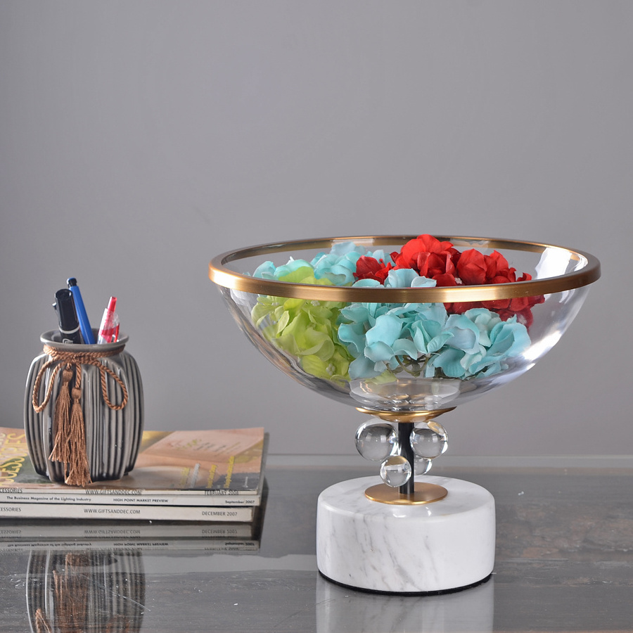 New Design Brass Marble Decorative Home Decor Glass Fruit Bowl