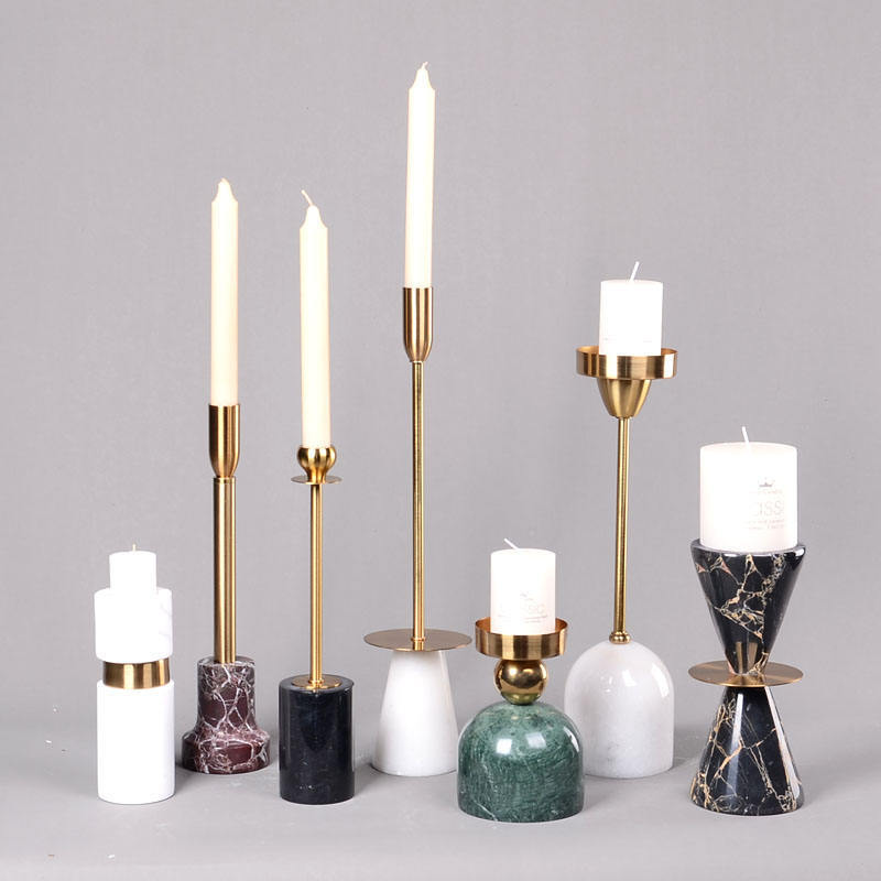 Nordic Decor Natural Stone Stand Modern Home Decorating Marble CandleStick sets Candle Holders Lanterns and Candle Jars