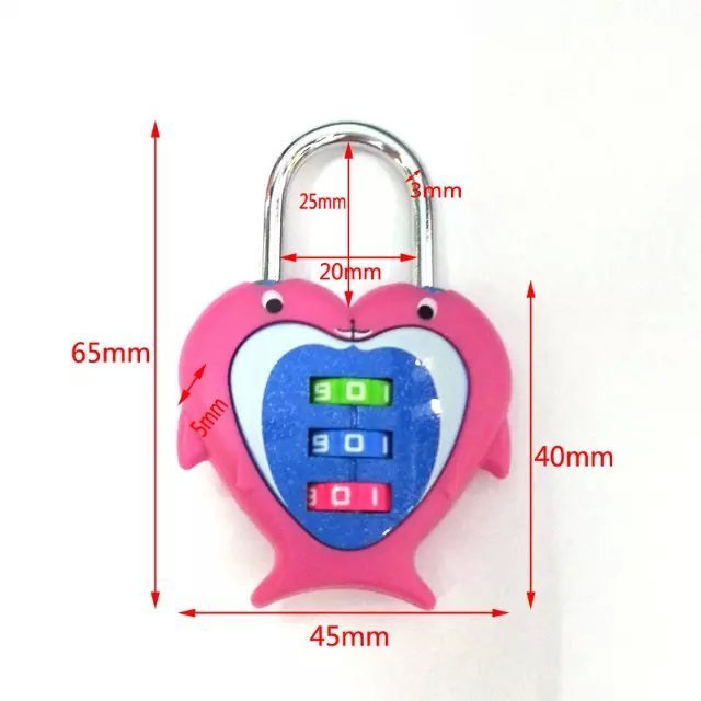 hot sale high quality zinc alloy Security Padlock color design heart padlock combination lock