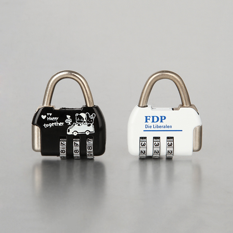 Cute appearance small design customizable luggage lock 3 digital wheels zinc  combination padlock