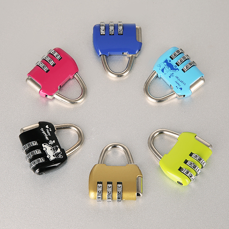 Cute appearance small design customizable luggage lock 3 digital wheels zinc  combination padlock