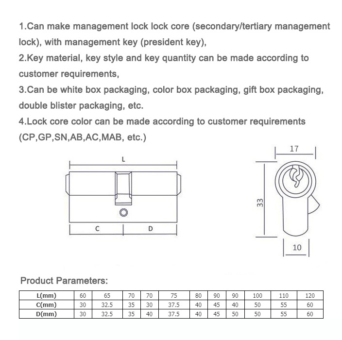 factory OEM hot sale 75MM Euro standard cheap single open lock cylinder with knob interior door lock brass cylinder with key