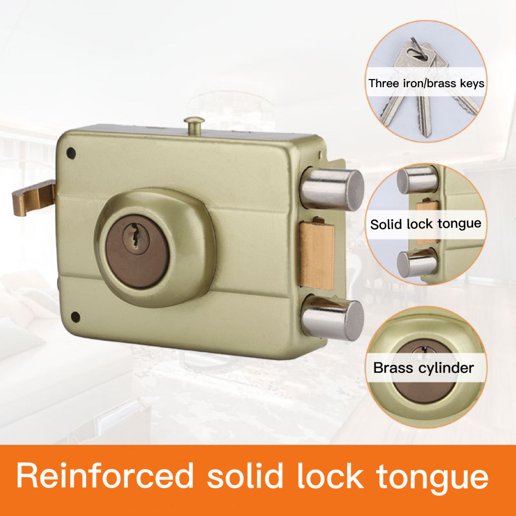 High-quality Cold-rolled Steel with iron/brass keys Exterior Deadbolt Lock Rim Lock