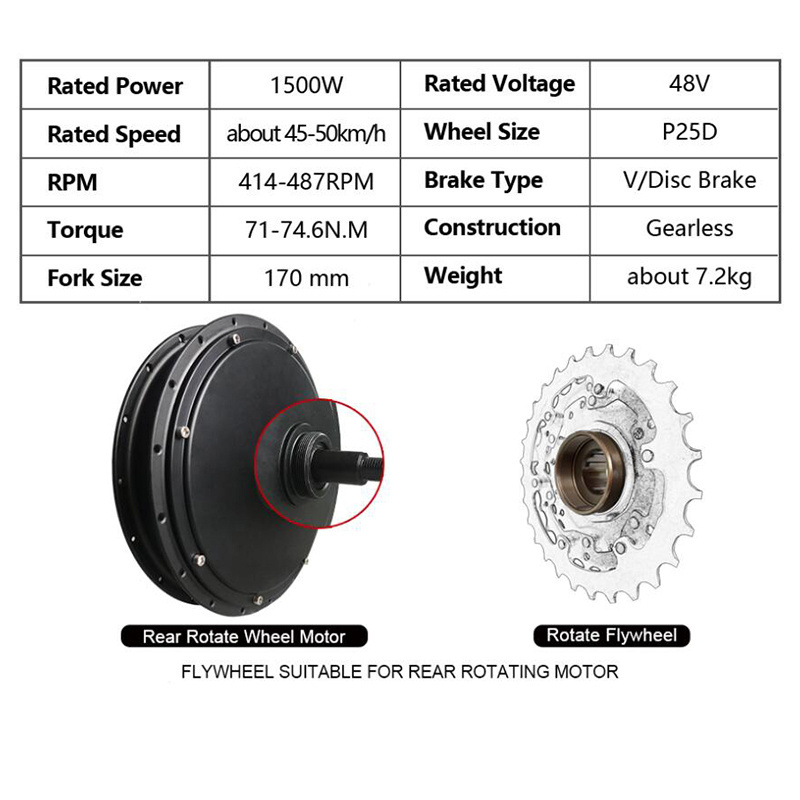 20inch 26inch 700C 48V 1500W Fat Rear Snow Mountain Bike Motor Wheel Conversion Kit