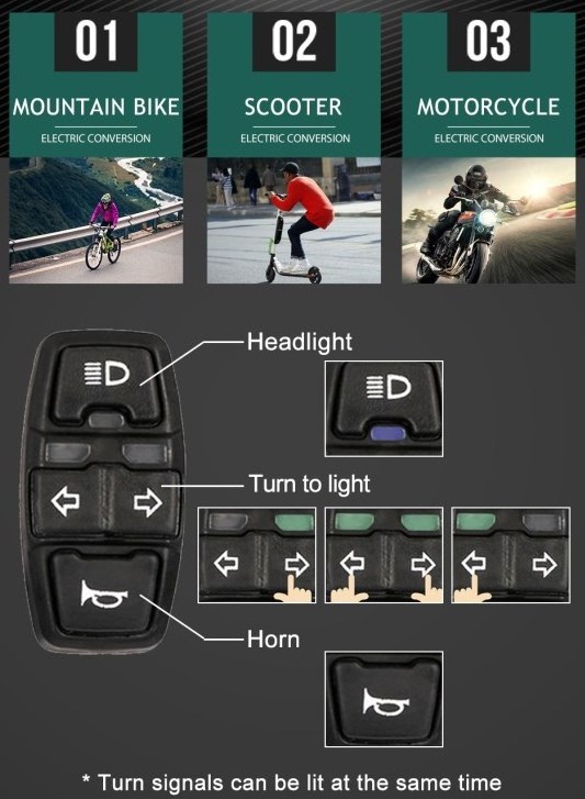 Motorcycle Headlights Horn Turn ON/Off Control Switches 3-in-1 Light Horn Turn Switch Signal Button Set for Scooter Electric Bik