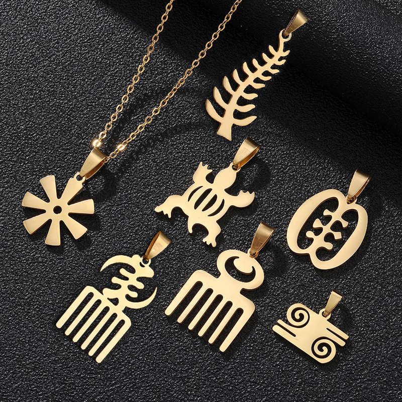 Personalized Stainless Steel African Adinkra Symbol  Pendant Necklace Jewelry