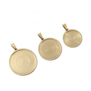 Stainless Steel Gold Plated Round Blank Cabochon Trays Base For DIY Jewelry Pendants Necklace Making