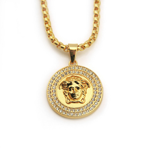 18k Gold Plated Hiphop Jewelry Stainless Steel  Crystal Medusa Pendant Necklace For Men Women