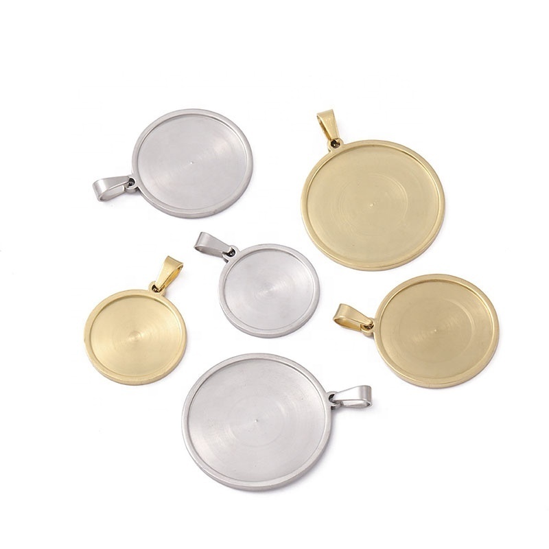 Stainless Steel Gold Plated Round Blank Cabochon Trays Base For DIY Jewelry Pendants Necklace Making