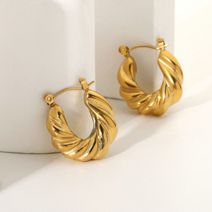 Women Earrings Jewelry Hoop Earrings Stylish 18K Gold Plated Stainless Steel Entwined Hoop Earrings