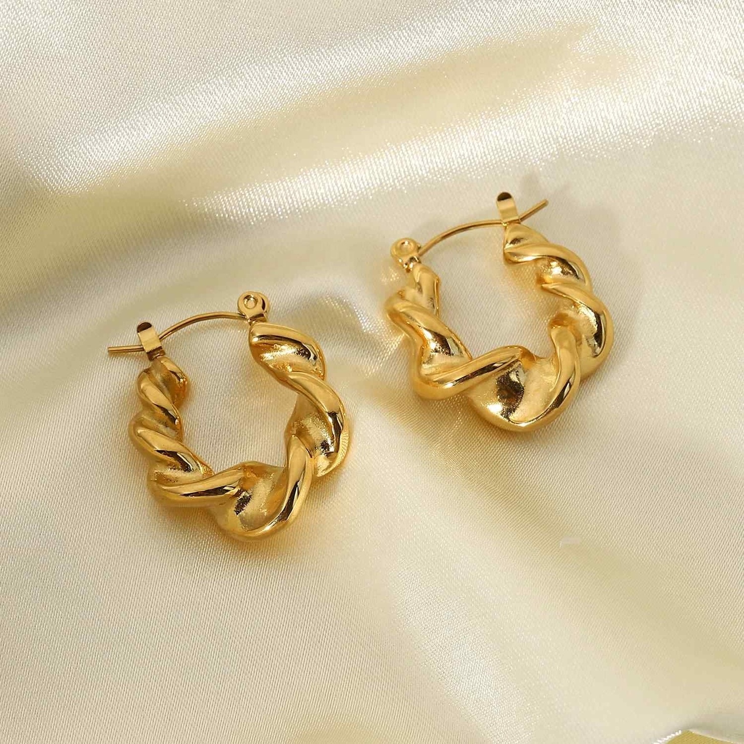 Women Earrings Jewelry Hoop Earrings Stylish 18K Gold Plated Stainless Steel Entwined Hoop Earrings