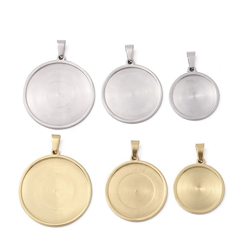 Stainless Steel Gold Plated Round Blank Cabochon Trays Base For DIY Jewelry Pendants Necklace Making