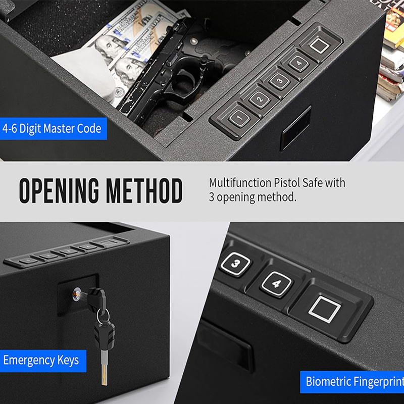 Hand Gun Safe 4-Hand Gun Multifunction Gun Safe Quick-Access Firearm Safety Device with Digital Key Pad & Biometric Fingerprint