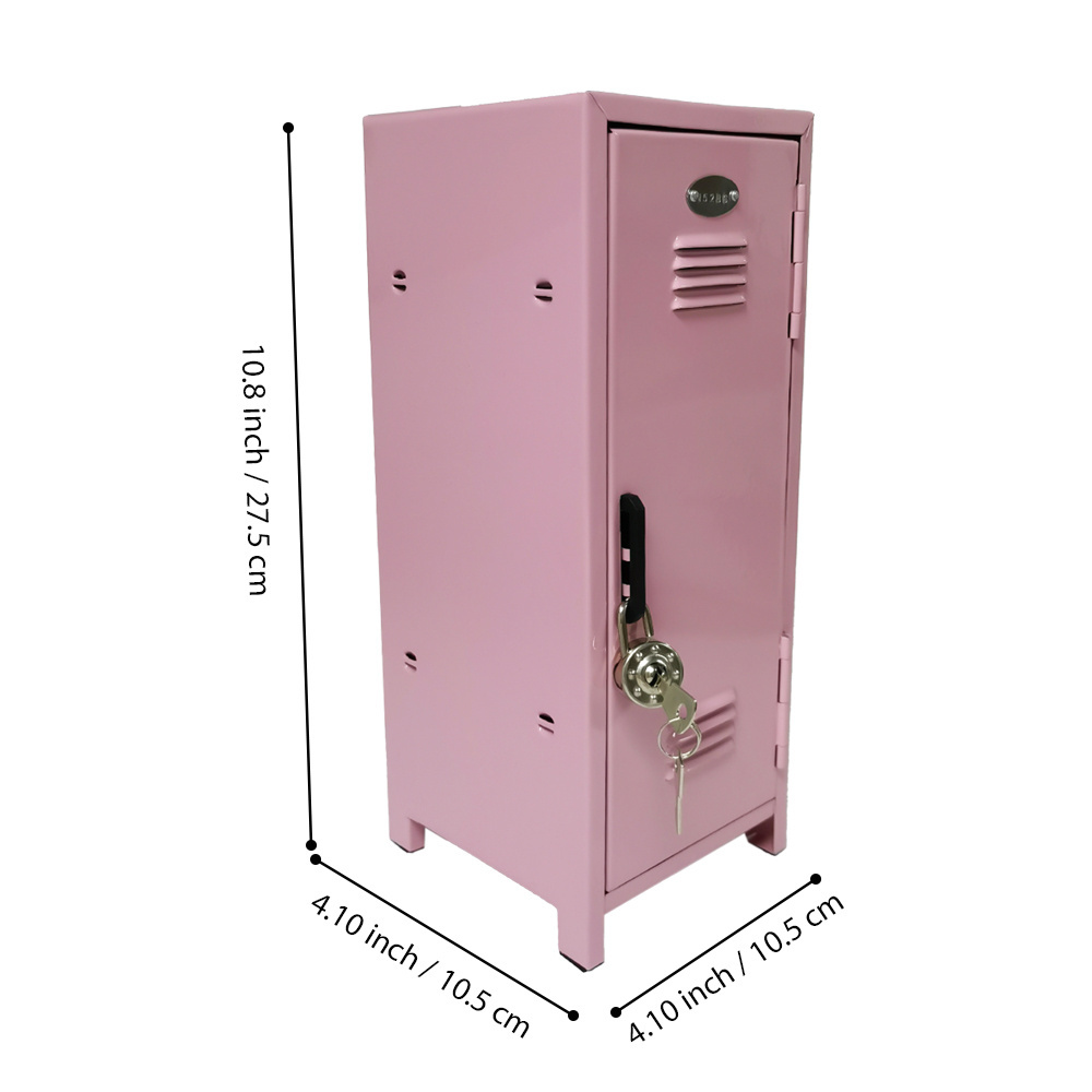 Mini locker child school home kids lock and key light pink color