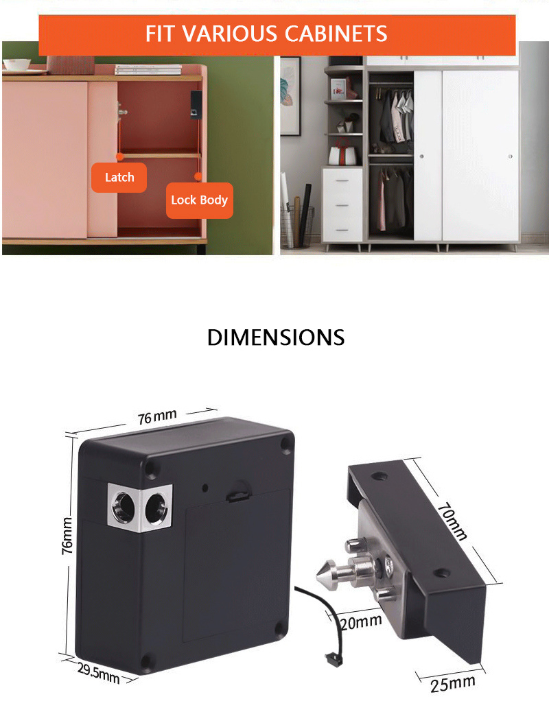 RFID Lock New Electromagnetic Cabinet Lock with USB Cable Hidden DIY Locks with RFID Cards for Office Home Wooden Cabinet