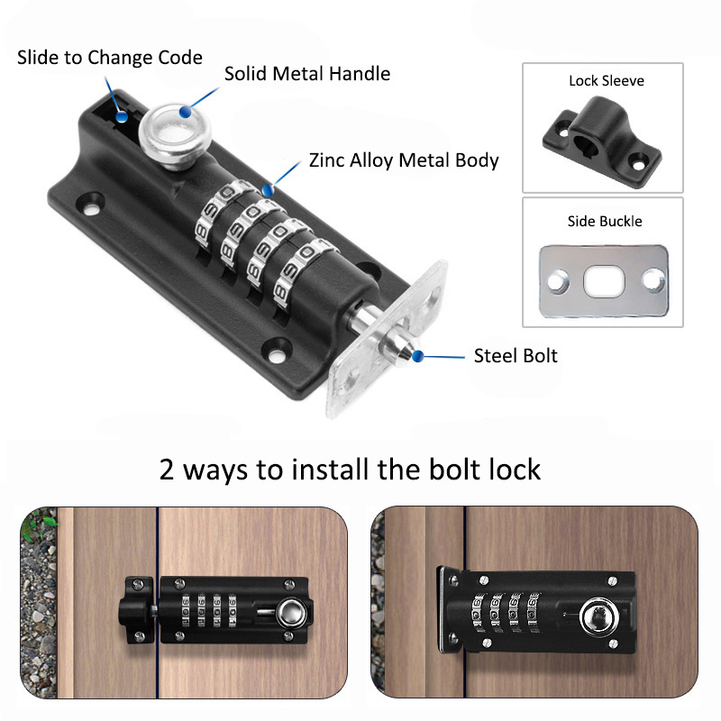 Combination Bolt gate Lock Combi Bolt Latch Sliding Barrel Bolt Door Lock