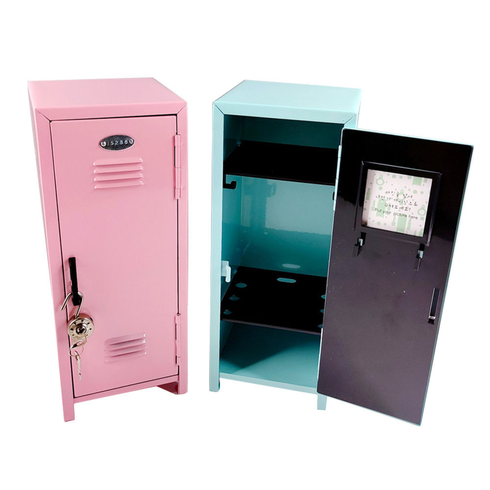 Mini locker child school home kids lock and key light pink color