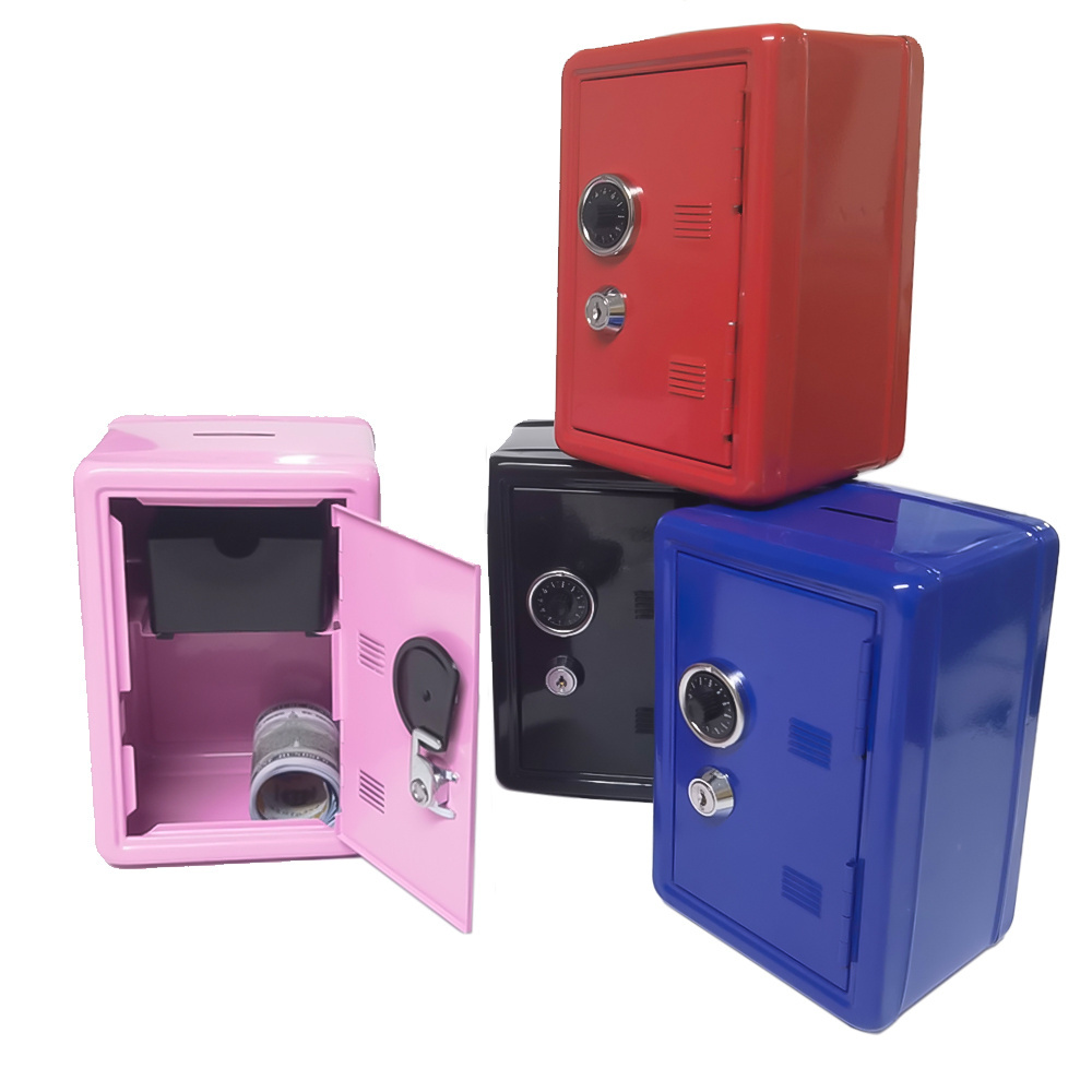 Kid's Coin Bank Metal Mini Locker Safe with Single Digit Combination Lock and Key Money Small Safe Storage Box Piggy Bank