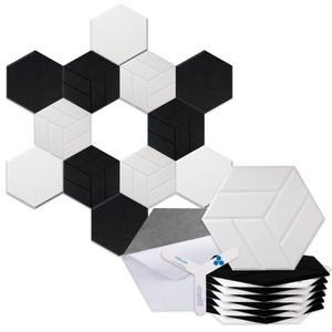 Hexagon Black and White Acoustic Panels Carved Patterns Soundproofing Decorative Noise Reduction Felt Wall Tiles