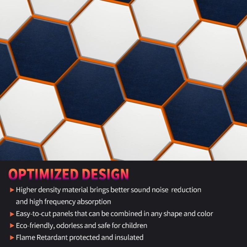 Modern Hexagon Acoustic Panels High Density Orange Soundproof Decorative Felt Wall Tiles Home Office Gaming Room CE Certified