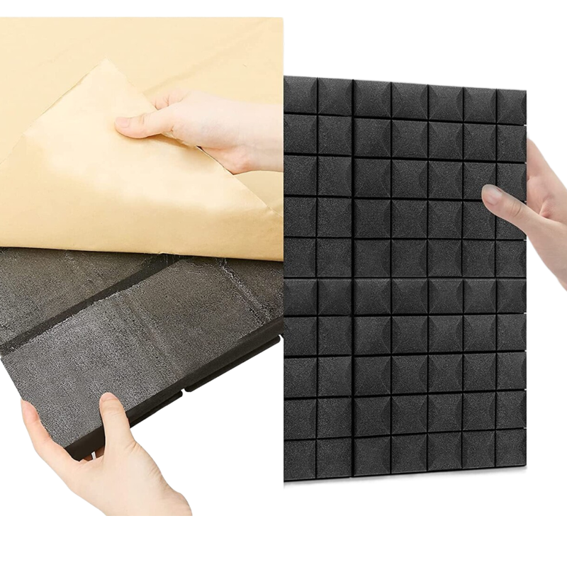 Inches Pyramid Designed Acoustic Foam Panel Panels Black  High Density and Fire Resistant Acoustic Panelss Sound Proof Foam