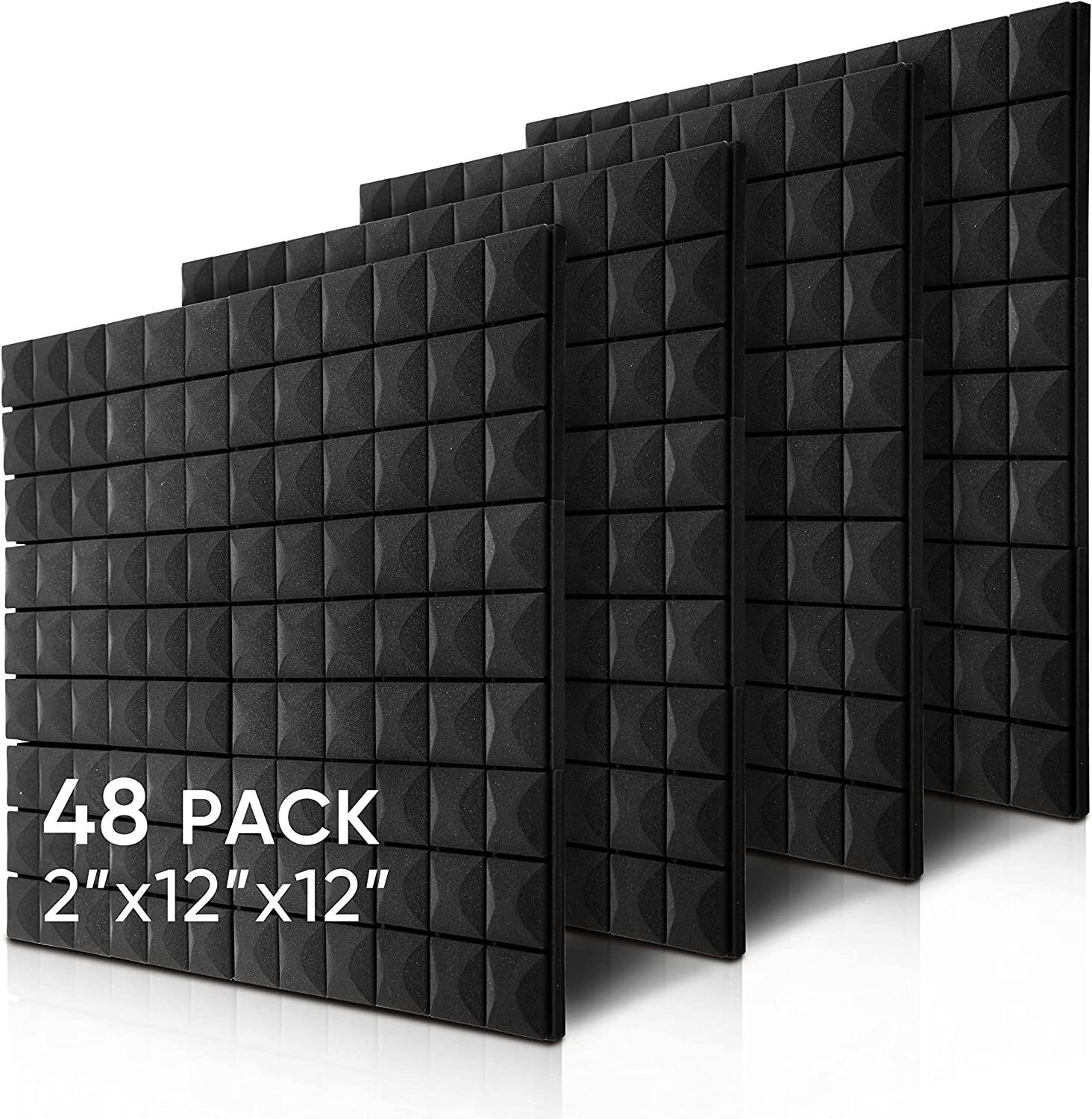 Inches Pyramid Designed Acoustic Foam Panel Panels Black  High Density and Fire Resistant Acoustic Panelss Sound Proof Foam