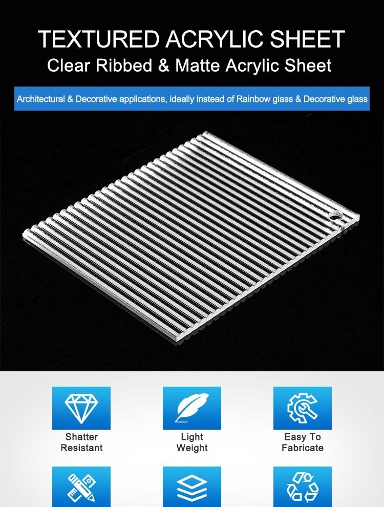 Textured PMMA extrusion Plastic raw material Ribbed acrylic sheet