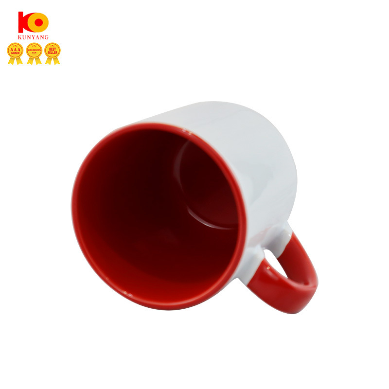 Sublimation blank coffee milk cup two tone inner color ceramic color handle glazed sublimation mugs