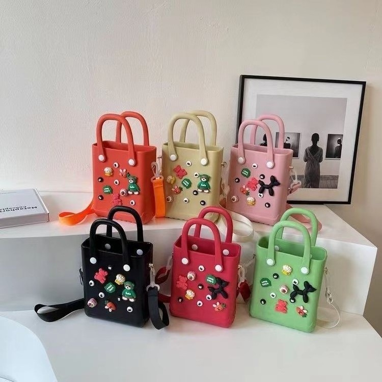 Wholesale Popular Tote Small Shopping Basket Charms For Croc Bog Bag With Holes Beach Croc Charms Bag Purse Candy Handbag