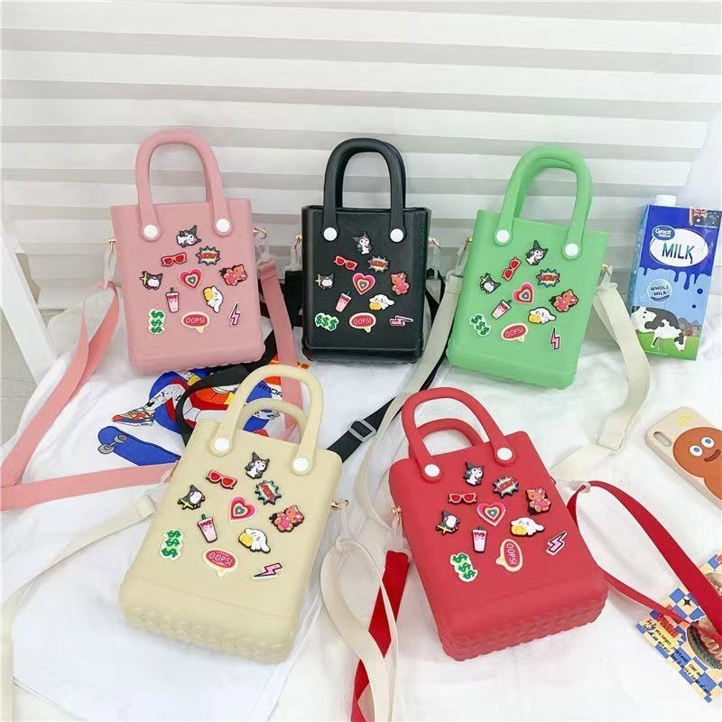 Wholesale Popular Tote Small Shopping Basket Charms For Croc Bog Bag With Holes Beach Croc Charms Bag Purse Candy Handbag