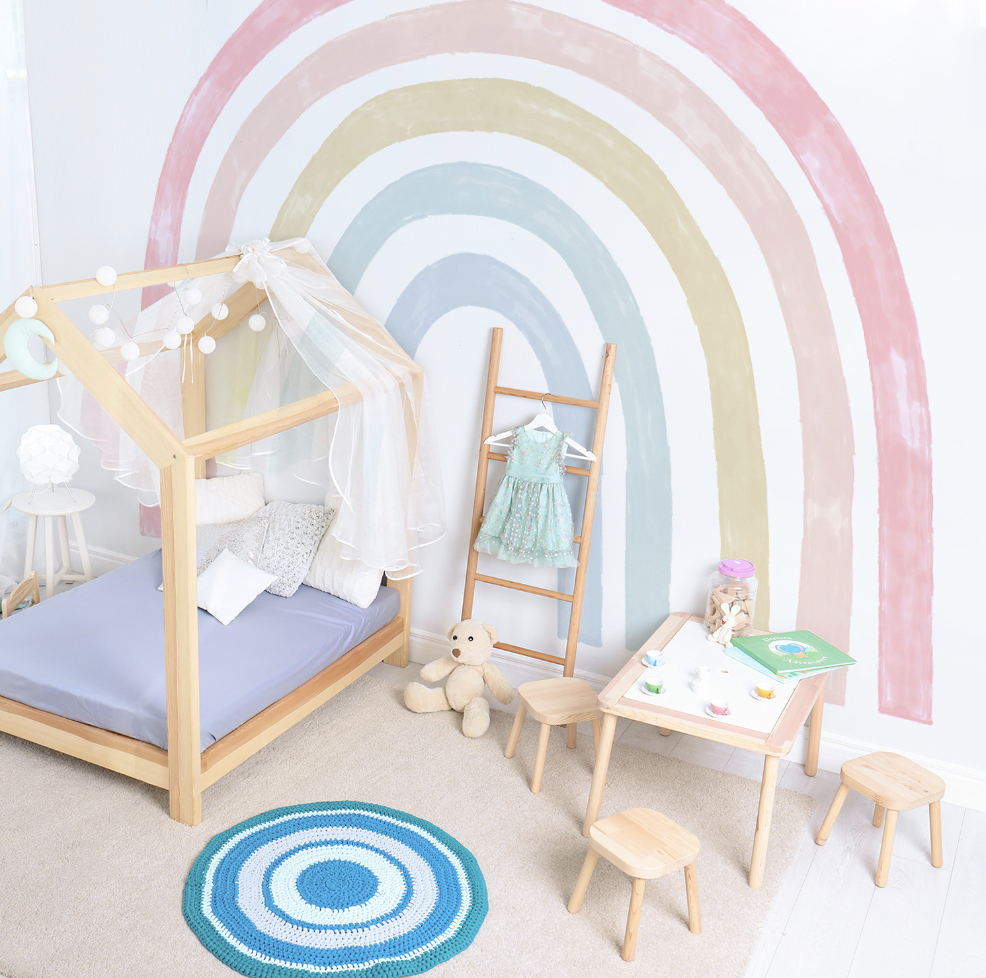 Macaron colorful Huge Rainbow  Self-adhesive Removable  Decal PVC Waterproof Home Deco Children Wall Sticker for Kids Baby Room