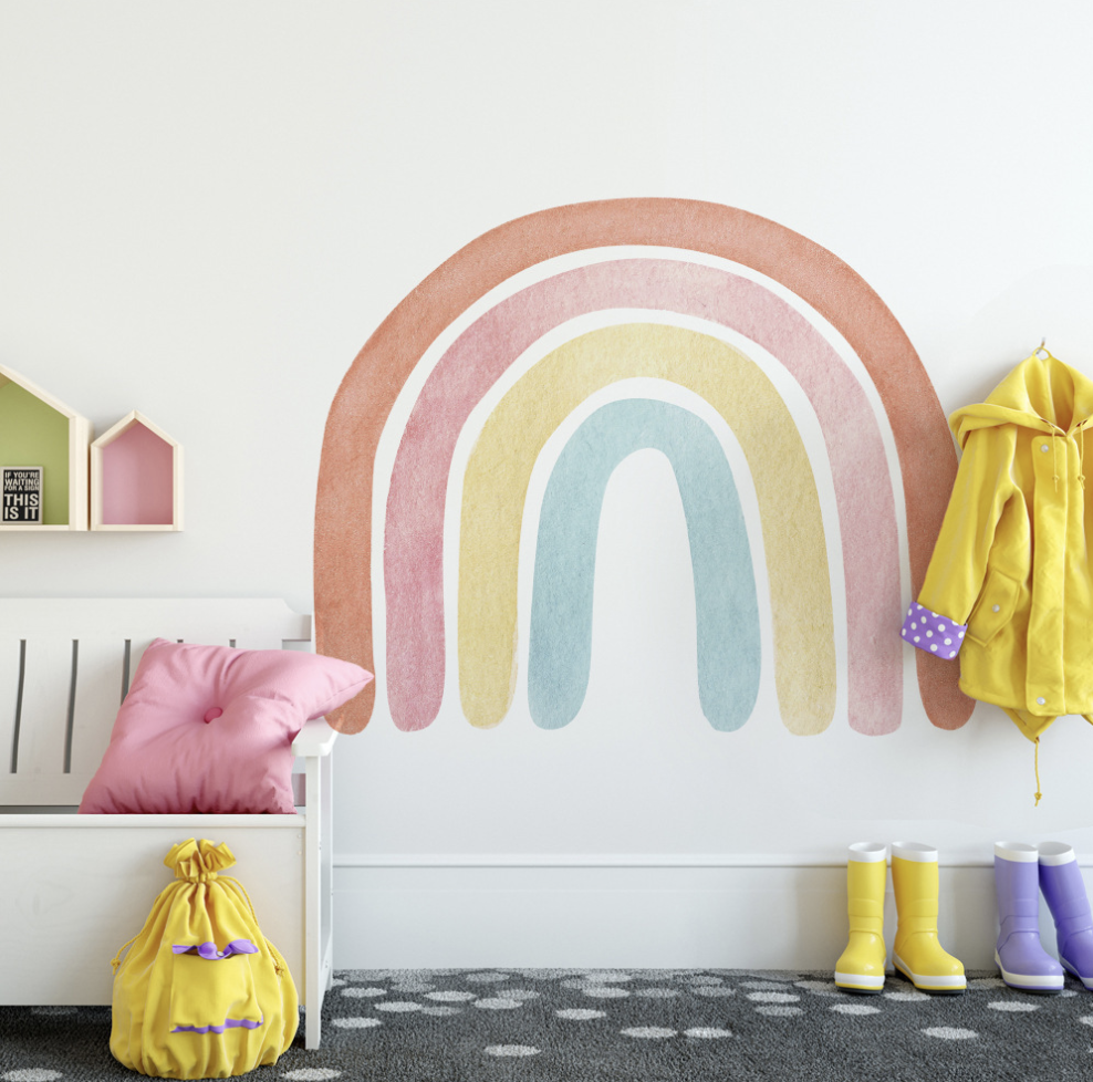 Macaron colorful Huge Rainbow  Self-adhesive Removable  Decal PVC Waterproof Home Deco Children Wall Sticker for Kids Baby Room