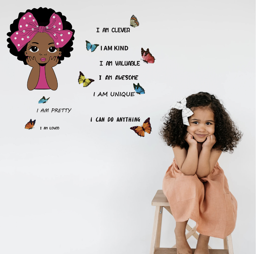 Boho Nordic Black Princess Word  Self-adhesive Removable  Decal PVC Waterproof Home Deco Children Wall Sticker for Kid Baby Room