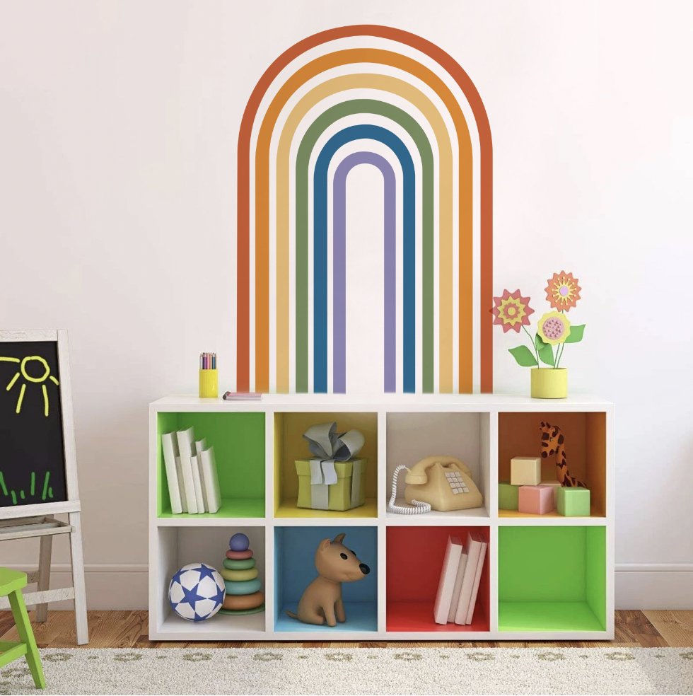 Boho Nordic Rainbow Wall Stickers Vinyl PVC Arch Decals Block Rainbow Removable Arch Decals Arch Wall Decal Living Baby Gift