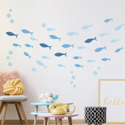 Boho  Self-adhesive Removable Marine Fish Blue Decal PVC Vinyl Waterproof Home Decor Children Wall Sticker Baby Kids living Room